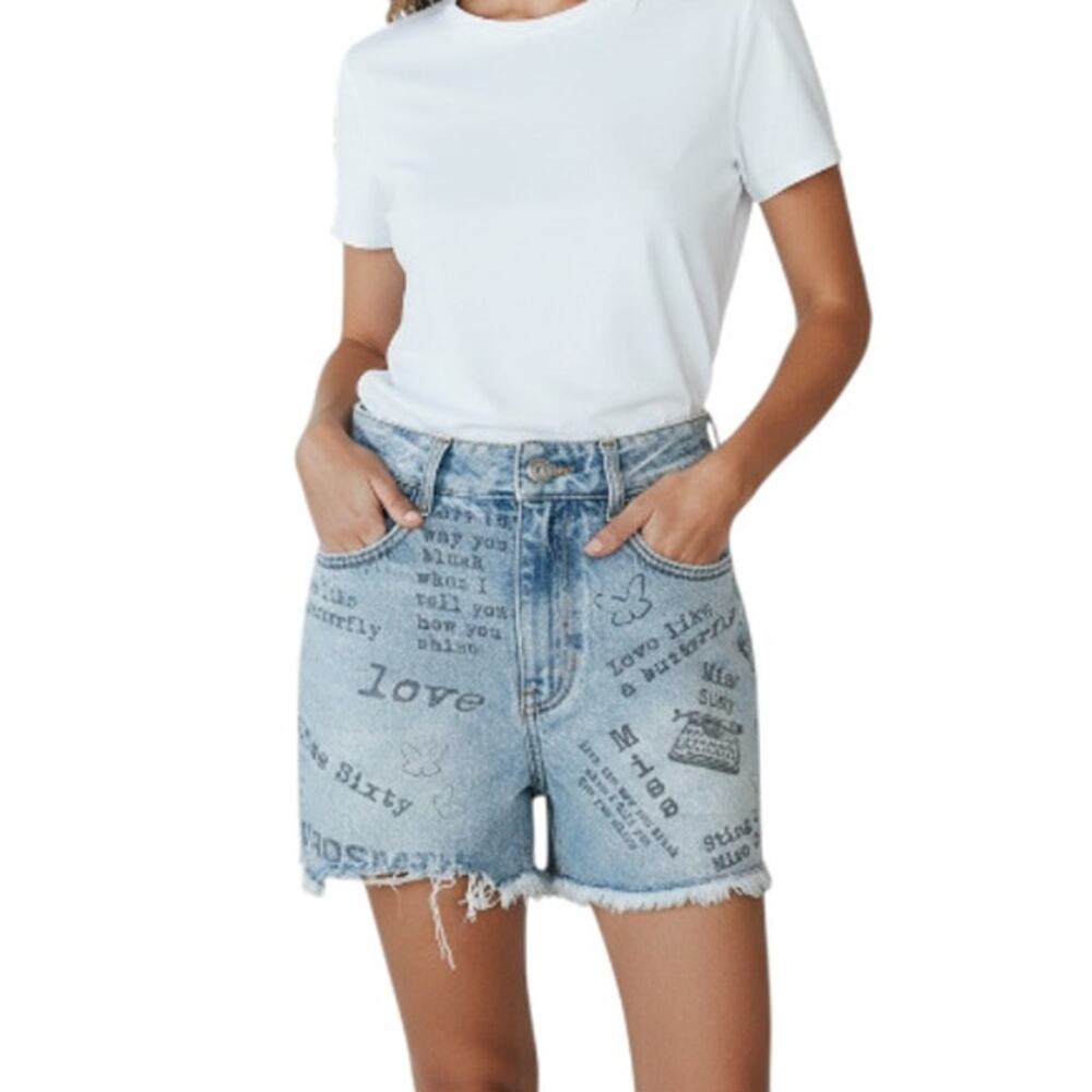 MISS SIXTY Limited Edition Graphic Denim Shorts Women 25 City Cottage Boho Coast